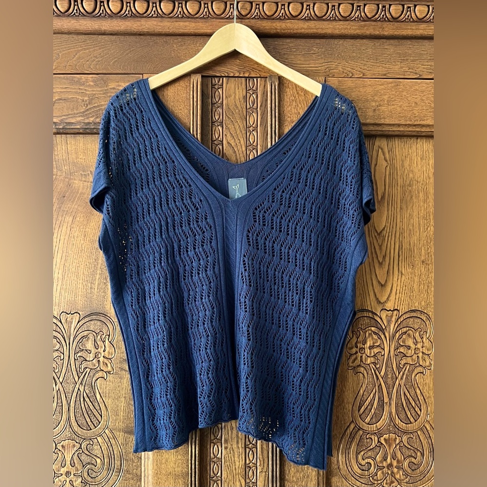 M. Leisure V-neck V-back Open Knit Boho Swing Sweater